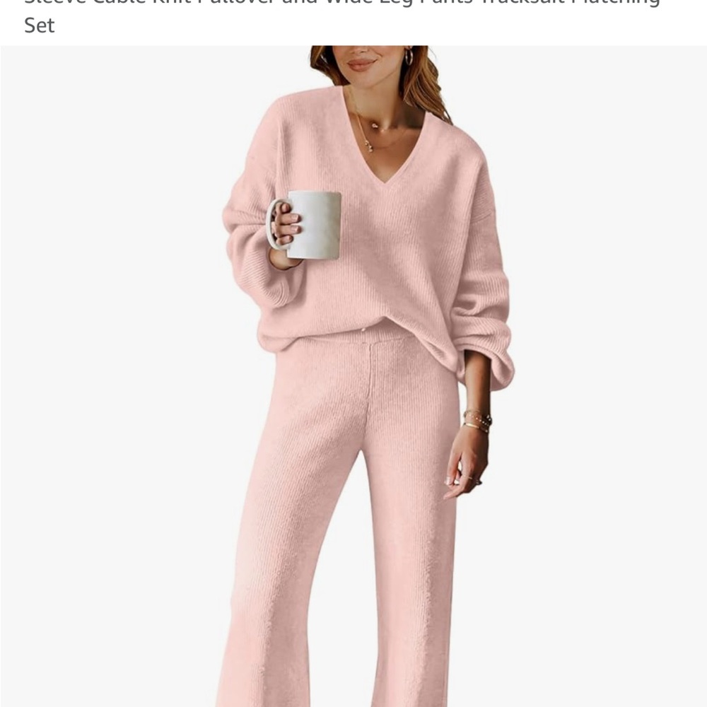 Amazon Essentials Women's Pink Knit Pullover and Pants Set